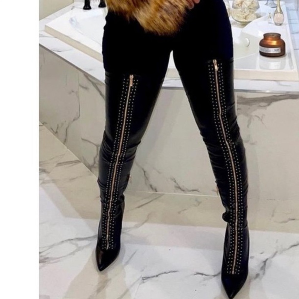 Azalea Wang Gold Zipper Thigh High Boot